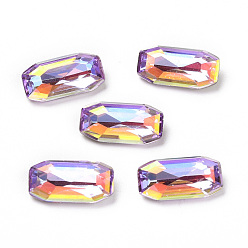Violet Cabochons en verre légers de style ab, dos et dos plaqués, facette, rectangle, violette, 12x6x4.3mm