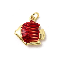 Красный Латунь эмаль подвески, рыбы прелести, без свинца и без кадмия, долговечный, стойки покрытие, реальный 18 k позолоченный, красные, 18x17.5x6.5 мм, отверстие : 3.5 мм