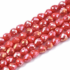 Indian Red Opaque Glass Beads Strands, AB Color Plated, Faceted, Teardrop, Indian Red, 4.5x4.5mm, Hole: 1mm, about 99~101pcs/strand, 17.64 inch~18.03 inch(44.8cm~45.8cm)