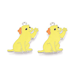 Желтый Стойки обшивки сплава эмали подвески, без кадмия и без свинца, платина, собачий шарм, желтые, 29x23x1.5 мм, отверстие : 1.8 мм