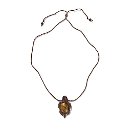 Tiger Eye Natural Tiger Eye Tortoise Pendant Necklace, Adjustable Braided Wax String Choker Necklace, 29.53 inch(75cm)