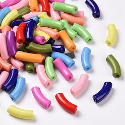 Mixed Color Opaque Acrylic Beads, Curved Tube, Mixed Color, 34.5x13x11mm, Hole: 3.5mm, about 155pcs/500g