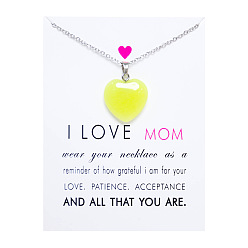 6488 white card fluorescent yellow Mother's Day Natural Stone Luminous Stone Fluorescent Multicolor Heart Pendant Stainless Steel Chain Card Necklace