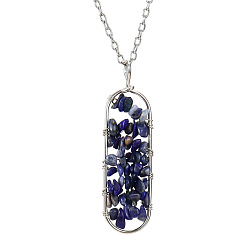 Sodalite Natural Sodalite Chips Beaded Oval Pendant Necklaces, with Cable Chains, 20.87 inch(53cm)