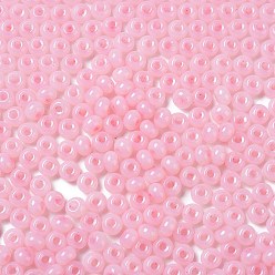 Pink Imitation Jade Glass Seed Beads, Luster, Dyed, Round, Pink, 5.5x3.5mm, Hole: 1.5mm