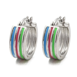 Платина Полосатые латунные эмалевые серьги-кольца, долговечный, без кадмия и без свинца, стойки покрытие, платина, 17x7x19 мм