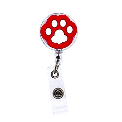 FireBrick Flat Round with Paw Print PVC Retractable Badge Reel, Card Holders, ID Badge Holder Retractable for Nurses, FireBrick, 650x33mm