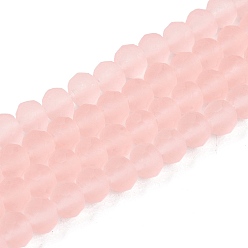Pink Прозрачные стеклянные бусины, граненые, матовые, рондель, розовые, 6x4.5 мм, отверстие : 1.4 мм, около 84~85 шт / нитка, 41.5~42 см