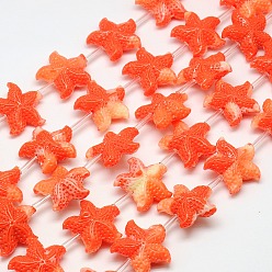 Orange Red Synthetic Coral Beads Strands, Dyed, Starfish/Sea Stars, Orange Red, 20x21x8mm, Hole: 1mm, about 15pcs/strand, 16.14 inch