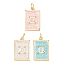 Gemini Brass Enamel Pendants, Rectangle Charms, Rack Plating, Cadmium Free & Lead Free, Long-Lasting Plated, Golden, Gemini Charms, 17.5x11x2mm, Hole: 3mm