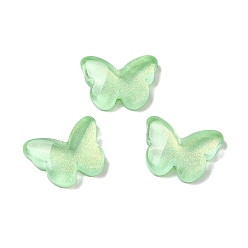 Светло-зеленый K 9 стеклянные кабошоны, с блеском порошок, бабочка, светло-зеленый, 8x11x3 мм