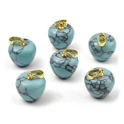 Synthetic Turquoise  Synthetic Turquoise Teacher Apple Charms, with Golden Plated Brass Snap on Bails, 14.5x14mm, Hole: 6.5x4mm