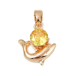 Золотистый Латунные микро проложить кубического циркония подвески, прелести дельфинов, долговечный, без свинца и без кадмия, золотые, 18x15x4.5 мм, отверстие : 4.5x3 мм