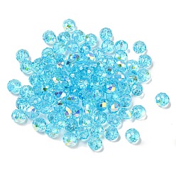 Cyan Electroplate Glass Beads, Rondelle, Cyan, 6x4mm, Hole: 1.4mm, 100pcs/bag