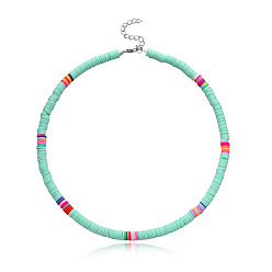 type 8 Colorful Soft Clay Choker Necklace for Women, Fashionable 6mm Round Disc Neck Chain Jewelry
