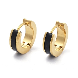 Черный Ионное покрытие (ip) 304 серьги-кольца из нержавеющей стали с эмалью, кольцо, чёрные, 13.5x4 мм
