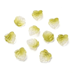 Olive Transparent Glass Pendants, Strawberry Leaf, Olive, 15x14x4mm, Hole: 1mm