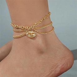 Lip Golden Alloy Chains Multi-layer Anklets, with Charms, Lip, 9-1/4 inch(23.5cm)