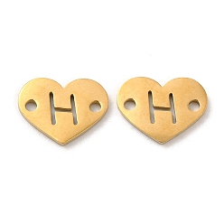 Letter H Ion Plating(IP) 304 Stainless Steel Connector Charms, Heart with Letter, Golden, Letter H, 9x12x1mm, Hole: 1.5mm