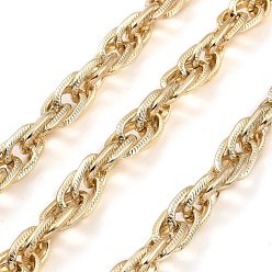 Light Gold Aluminium Rope Chains, Unwelded, with Spool, Light Gold, 16x10x2.5mm, about 16.40 Feet(5m)/Roll