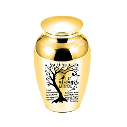 Golden Aluminium Alloy Cremation Urn, For Commemorate Kinsfolk Pet Cremains Container, Tree of Life Pattern, Golden, 45x65mm