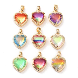 Mixed Color K9 Glass Pendants, with Golden Tone Brass Findings, Faceted, Heart Charms, Mixed Color, 18x15x7.7mm, Hole: 5x3mm