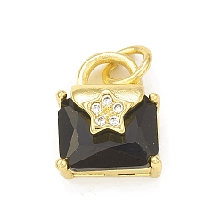 Black Rack Plating Brass Micro Pave Clear Cubic Zirconia Charms, with Jump Rings, Cadmium Free & Lead Free, Long-Lasting Plated, Envelope Handbag with Star Charm, Real 18K Gold Plated, Black, 12.5x9.5x7.5mm, Hole: 3mm