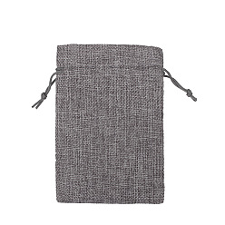 Gray Linenette Drawstring Bags, Rectangle, Gray, 14x10cm