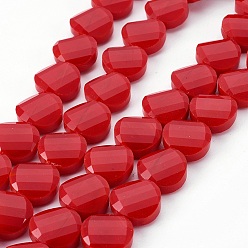 Red Pearl Luster Plated Glass Bead Strands, Faceted Flat Round, Red, 14x7mm, Hole: 1mm, about 25pcs/strand, 13.7 inch