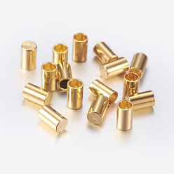 Golden Brass Cord Ends, End Caps, Column, Golden, 5x3mm, Inner Diameter: 2mm