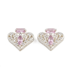 Pink Многожильные звенья из латуни с паве из кубического циркония, долговечный, флакон духов сердца, серебряный цвет гальваническим, розовые, 12x15x7 мм, отверстие : 2 мм