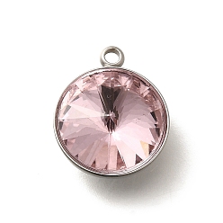 Свет Аметист 304 подвески из нержавеющей стали, со стразами, цвет нержавеющей стали, плоско-круглые, светлый аметист, 16.5x13.5x7.5 мм, отверстие : 1.6 мм