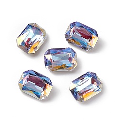 Alexandrite Light AB Style Glass Rhinestone Cabochons, Pointed Back & Back Plated, Octagon Rectangle, Alexandrite, 14x10x5.5mm