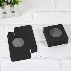 Черный Красно-бумажные картонные шкатулки для драгоценностей, коробки для упаковки мыла ручной работы, с круглым прозрачным окном, квадратный, чёрные, 7.5x7.5x3.5 см