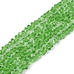 Зеленый лайм Прозрачные стеклянные бусины, треугольные, граненые, зеленый лайм, 2~2.5x3.5~4x3.5~4 мм, отверстие : 0.8 мм, около 126~132 шт / нитка, 13.78~14.96'' (35~38 см)
