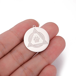 Нержавеющая Сталь Цвет Подвеска из не тускнеющей нержавеющей стали, плоский круглый с лапой, цвет нержавеющей стали, 27x25 мм
