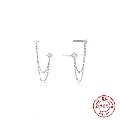 Platinum-white diamond Chic S925 Sterling Silver Chain Tassel Earrings for Trendy Girls