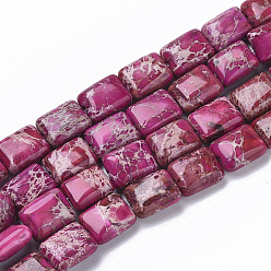 Hot Pink Natural Imperial Jasper Beads Strands, Dyed, Rectangle, Hot Pink, 10~11x8~9x4~5mm, Hole: 1.4mm, about 38~42pcs/Strand, 15.55 inch~16.14 inch(39.5~41cm)