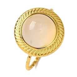 Натуральный Агат Кольца из натурального агата круглые, золотистый тон 304 манжеты из нержавеющей стали для женщин, размер США 7 1/4 (17.5 мм)