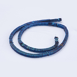 Blue Plated Electroplate Non-magnetic Synthetic Hematite Beads Strands, Square, Blue Plated, 4x4x1mm, Hole: 1mm, about 395pcs/strand, 15.5 inch(39.5cm)
