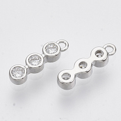 Platinum Brass Micro Pave Clear Cubic Zirconia Charms, Nickel Free, Flat Round, Platinum, 11x3x2mm, Hole: 1mm