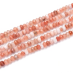 Light Coral Dyed Natural Malaysia Jade Rondelle Beads Strands, Faceted, Light Coral, 4x2~3mm, Hole: 1mm, about 115pcs/strand, 14 inch