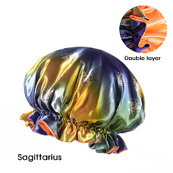 Sagittarius Polyester Satin Bonnets, Sleep Bonnet Cap, Double Layer Gradient Color Shower Caps, Constellations Theme, Sagittarius, 360mm