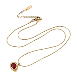 Red 304 Stainless Steel Pave Cubic Zirconia Pendant Necklaces, Oval, Golden, PVD Vacuum Plating, Red, 17.72~18.11 inch(45~46cm)