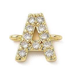 Letter A Подвески-буквы с микропаве из латуни и прозрачными кубическими циркониями, реальный 18 k позолоченный, стойки покрытие, без кадмия и без свинца, долговечный, буква a, 8.5~9.5x6.5~12.5x2.5 мм, отверстие : 1.2 мм