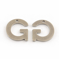 Letter G 201 Stainless Steel Letter Charms, Letter.G, 11x5.5~12x0.5mm, Hole: 1mm