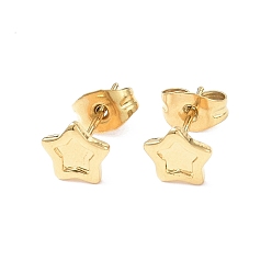 Real 18K Gold Plated Ion Plating(IP) 304 Stainless Steel Stud Earring Finding, Earring Settings, Star, Real 18K Gold Plated, 6.7x7mm, Pin: 0.8mm, Tray: 4x4mm