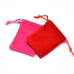 Mixed Color Rectangle Velvet Cloth Gift Bags, Jewelry Packing Drawable Pouches, Mixed Color, 7x5.3cm