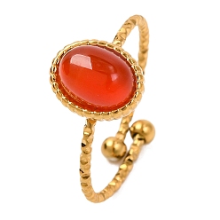 Красный Агат Овальные натуральные перстни из сердолика, золотистый тон 304 манжеты из нержавеющей стали для женщин, овальный : 8x10x5 mm, внутренний диаметр: регулируемый