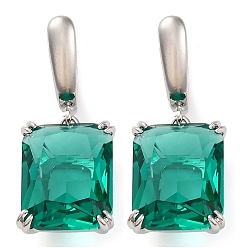 Светлый Морско-зеленый Прямоугольные серьги-кольца с паве из кубического циркония из латуни для женщин, платина, светло-зеленый, 32x13 мм